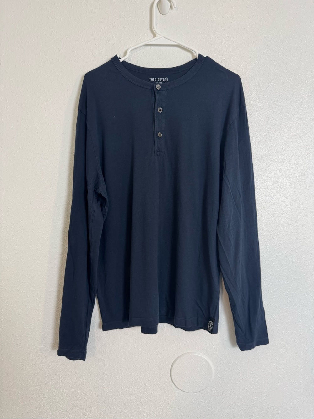 Todd Snyder navy blue long sleeve Henley shirt